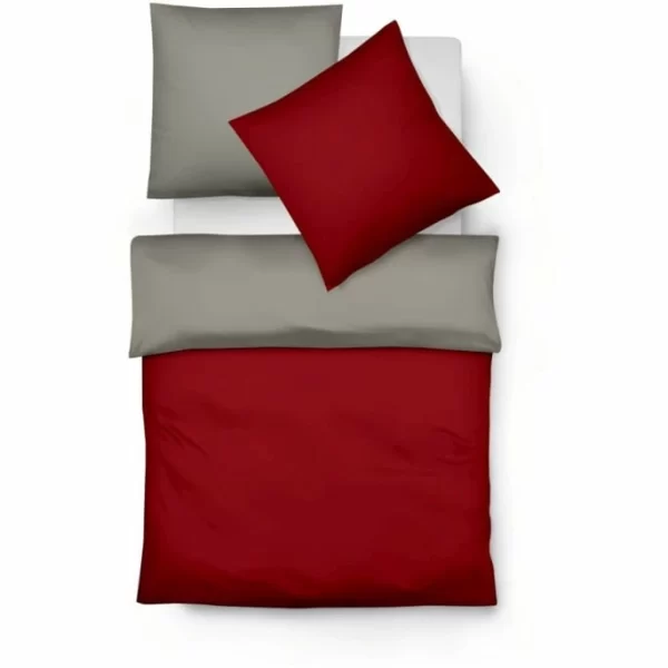 Fleuresse Lech W Wendebettwäsche-Set Aus Flanell – 135×200 / 80×80 Cm – Rot-granit 1